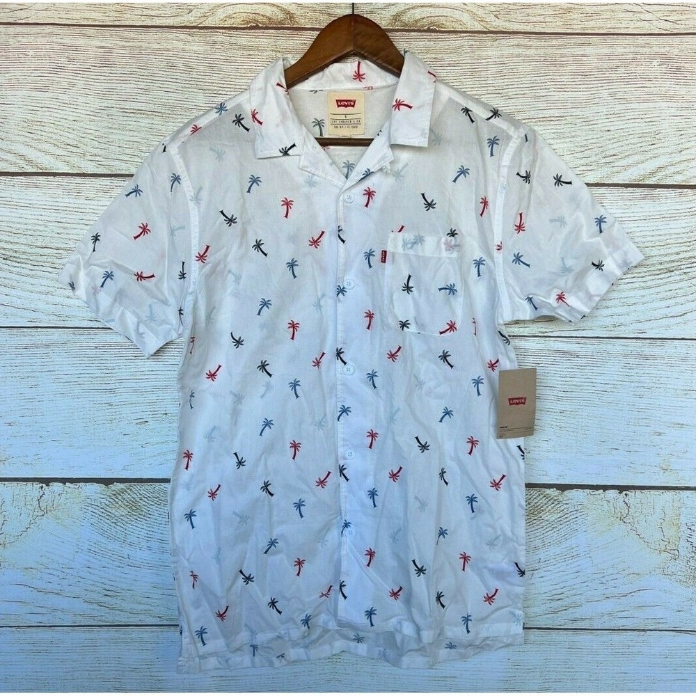 Levi's Button Shirt Mens Small Palms Woven Cotton Shirt - Short Sleeve Shirt New